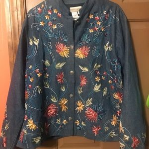 Vtg Coldwater Creek Embroidered Jean Jacket